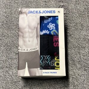 Jack & Jones 3-Pack Trunks in Blue, Black & Multicolor